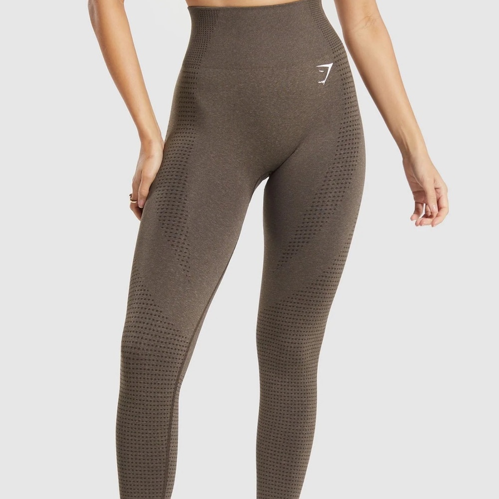 Gymshark Brown High-Waisted Leggings with Ribbed Texture